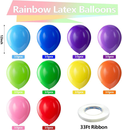 100 Pack Assorted Rainbow Latex Balloons for Birthday and Wedding Party Decorations