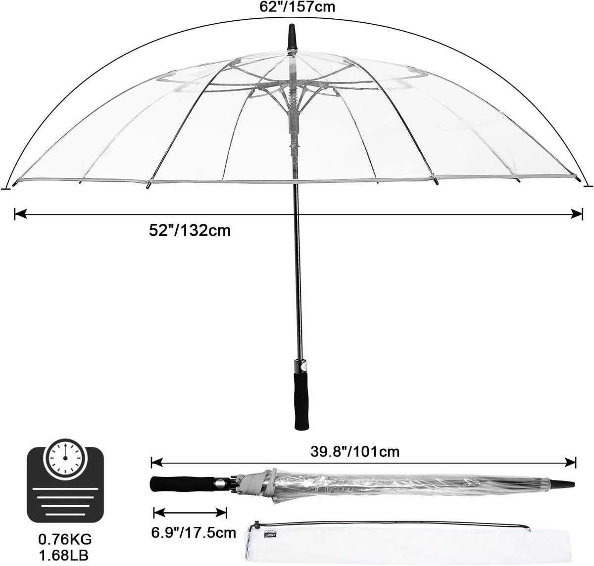 G4Free 62 Inch Clear Golf Umbrella Transparent Auto Open Large Stick Umbrella Oversized Windproof Waterproof with Sleeve for Women Men