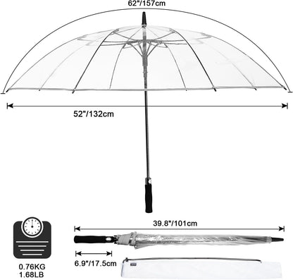 G4Free 62 Inch Clear Golf Umbrella Transparent Auto Open Large Stick Umbrella Oversized Windproof Waterproof with Sleeve for Women Men