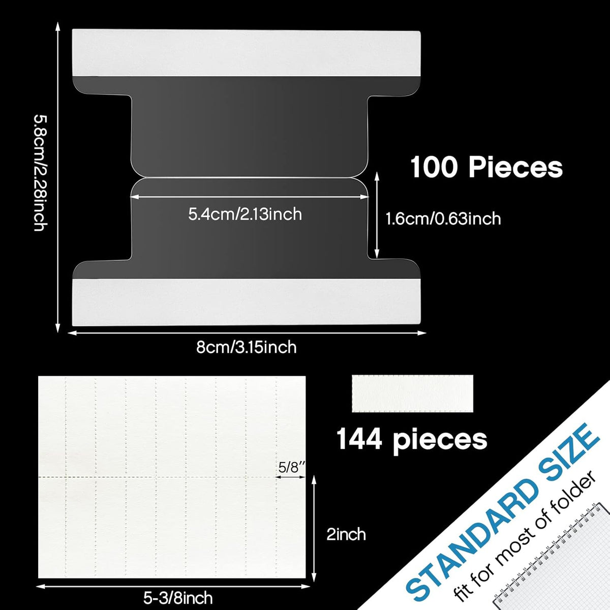 2 Inch Insertable Self-Adhesive Tabs with Printable Inserts with File Folder Labels Sticky Plastic Index Clear Divider Stick on File Self Adhesive for Book Page(100 Pieces)