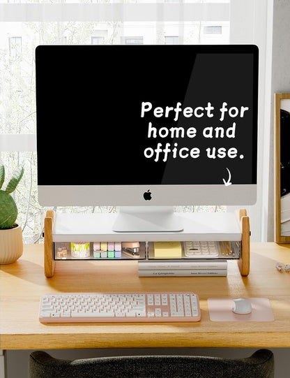 Monitor Stand Riser,Wooden & MDF Computer Desktop Stand with Acrylic Drawer,Laptop Stand Riser Holder ,Table Holder Desk Organizer Storage Stand for Laptop,Printer,TV,15.7 inch,Cute Cat