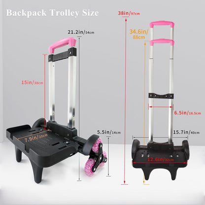 Backpack Trolley Wheeled Cart- Foldable Aluminium Alloy Hand Truck with 3 Wheels and Luggage Strap for Backpacks and Travel Luggage,Backpack Cart with Edge Guard Base,Rolling Backpack Dolly