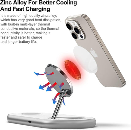 3 in 1 Charging Station for Apple - Faster Mag-Safe Charger Stand for iPhone - Magnetic Wireless Charger Station for iPhone 16/15/14/13/12 Series, Apple Watch Series, AirPods Pro (White)