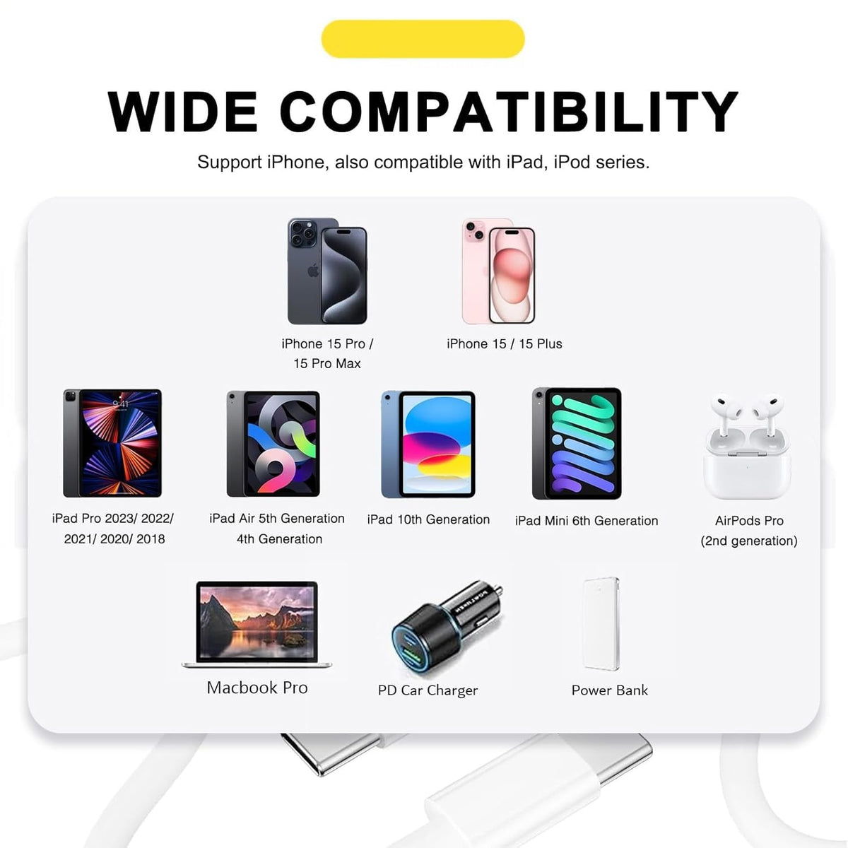 5 Pack Car Carplay USB a to USB C Cable for iPhone 16E 17 16 iPhone 15 Pro Max Car Charger iPhone 16E 15 Type C 30W Fast Charging Cable, iPhone 15 Carplay Cable, iPad mini 6 and More USB 2.0