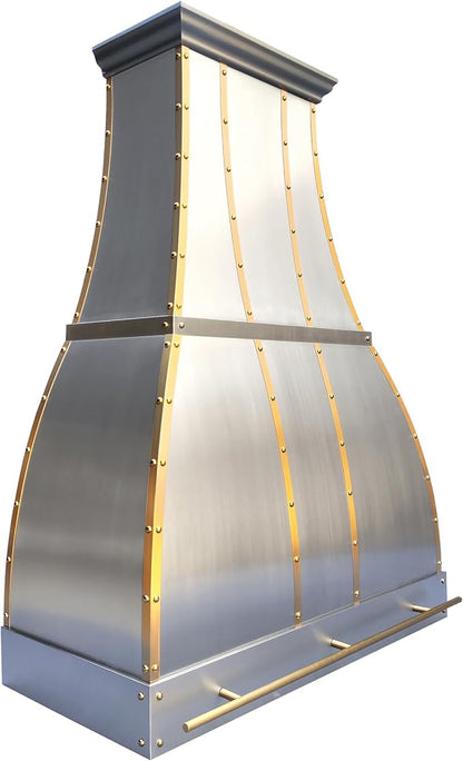 CHETTO C Stainless Steel Range Hood Cover with Quiet Vent Hood Insert Custom Handcrafted Metal Kitchen Fan with Towel Rack LED Light 54"W x21"D x30"H Brushed Stainless Steel Wall Mount