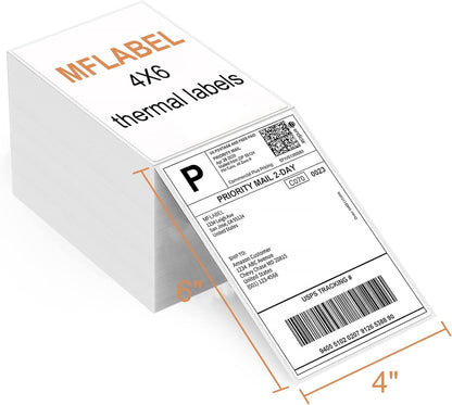 MFLABEL Fanfold 4" x 6" Direct Thermal Labels White Perforated Shipping Label,32 Stacks,Total 32000 Labels