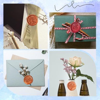 CRASPIRE 7 Styles Wedding Wax Seal Stamp Set 25mm Blessing Words Sealing Brass Head + 1Pc Wooden Handle Kit Thank You Happy Birthday You' re Invited Removable Envelopes Invitations Gift Wrap Decor