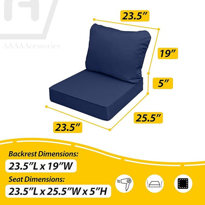 AAAAAcessories Outdoor Seat Cushions for Chairs, Fade-Resistant, Waterproof Patio Furniture Replacement Cushions, 23.5" x 25.5" x 5" + 23.5" x 19", Navy Blue