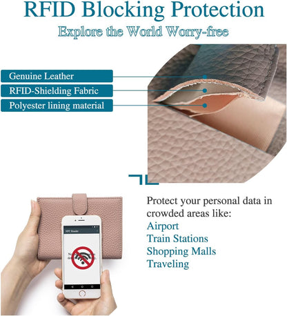 Leather RFID Slim Passport Holder for Travel Women – Passport Wallet for Men with Passport Cover & 3 Card Slots, Zippered Coin Pocket, Cash Holder – Travel Organizer Christmas Gift Box (Pink)