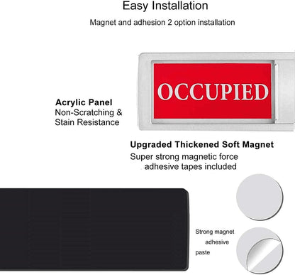 Privacy Sign, Premium Vacant Occupied Sign for Home Office Restroom Conference Hotles Hospital, Slider Door Indicator Tells Whether Room Vacant or Occupied, 7'' x 2'' - Silver