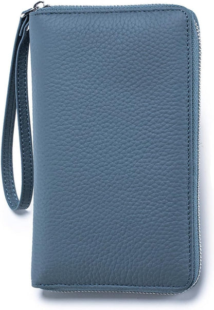 RFID Large Passport Holder for Man & Women, Leather Travel Wallet with Card Holders, Zippered Coins Pocket and CashSlot, for Secure Traveling and Documentation Organizer (Eephant Grey)