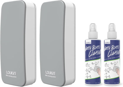 loukin 2 Pack Magnetic Dry Erase Eraser, Whiteboard Eraser, Glass Board Remover, 3.4 fl oz Whiteboard Cleaner * 2 Included, for Classroom, Home and Office Use (Grey)