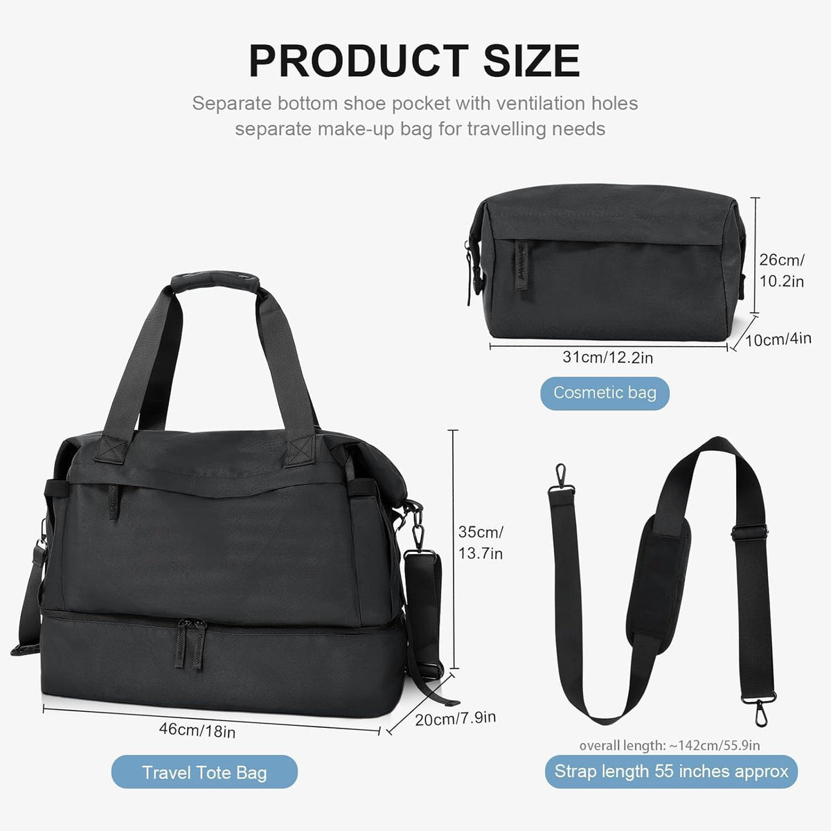 Gym Bag for Men Women, Tactical Travel Duffel bag with Removable Dividers & Shoe Compartment, Weekender Carry on Bag with Toiletry Bag, Overnight Range Bag for Workout Soccer Yoga Gym