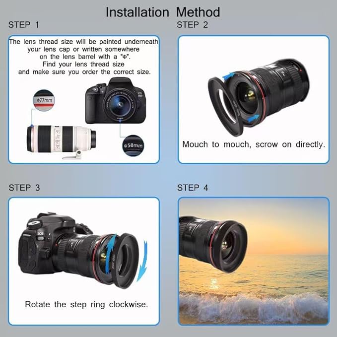 YAMAFOO 49mm to 77mm Step-Up Ring/Step Down Rings Filter Adapter for All Brands UV ND CPL Metal Ring Step-Up Rings Adapter Filter,Black (49-77)