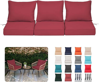 Outdoor Chair Cushions 3 Set,24 x 24 x 5IN, Patio Deep Seat Cushion for Patio Furniture, Waterproof & Fade Resistant Thick Deep Seating Pads for Outside Wicker Ratten Chair Sofa Couch,Burgundy
