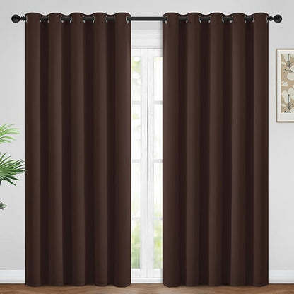 Yakamok Blackout Curtains Room Darkening Thermal Insulated Window Panels,Solid Grommet Top Drapes for Bedroom/Living Room(62Wx96L, Chocolate Brown, 2 Panels)