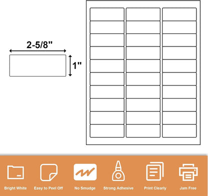Address Labels 1" X 2-5/8" 30 Up Mailing Label for Laser/Inkjet Printer, Blank White, Permanent Adhesive, Printable Label Sticker Paper (30 Sheets - 900)