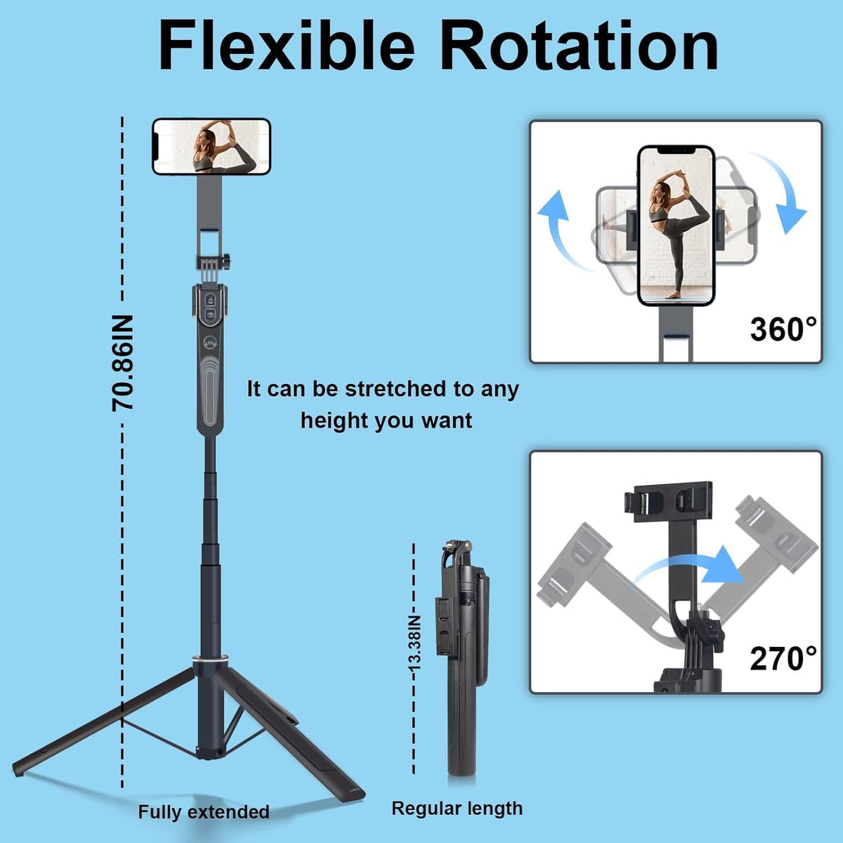 Extendable Auto Face Tracking Phone Tripod Stand, 360° Rotation Selfie Sticks with Light, Smart AI Facial Recognition, Tripod with Wireless Remote, Cameraman Shooting for Video, Vlog, Live Stream