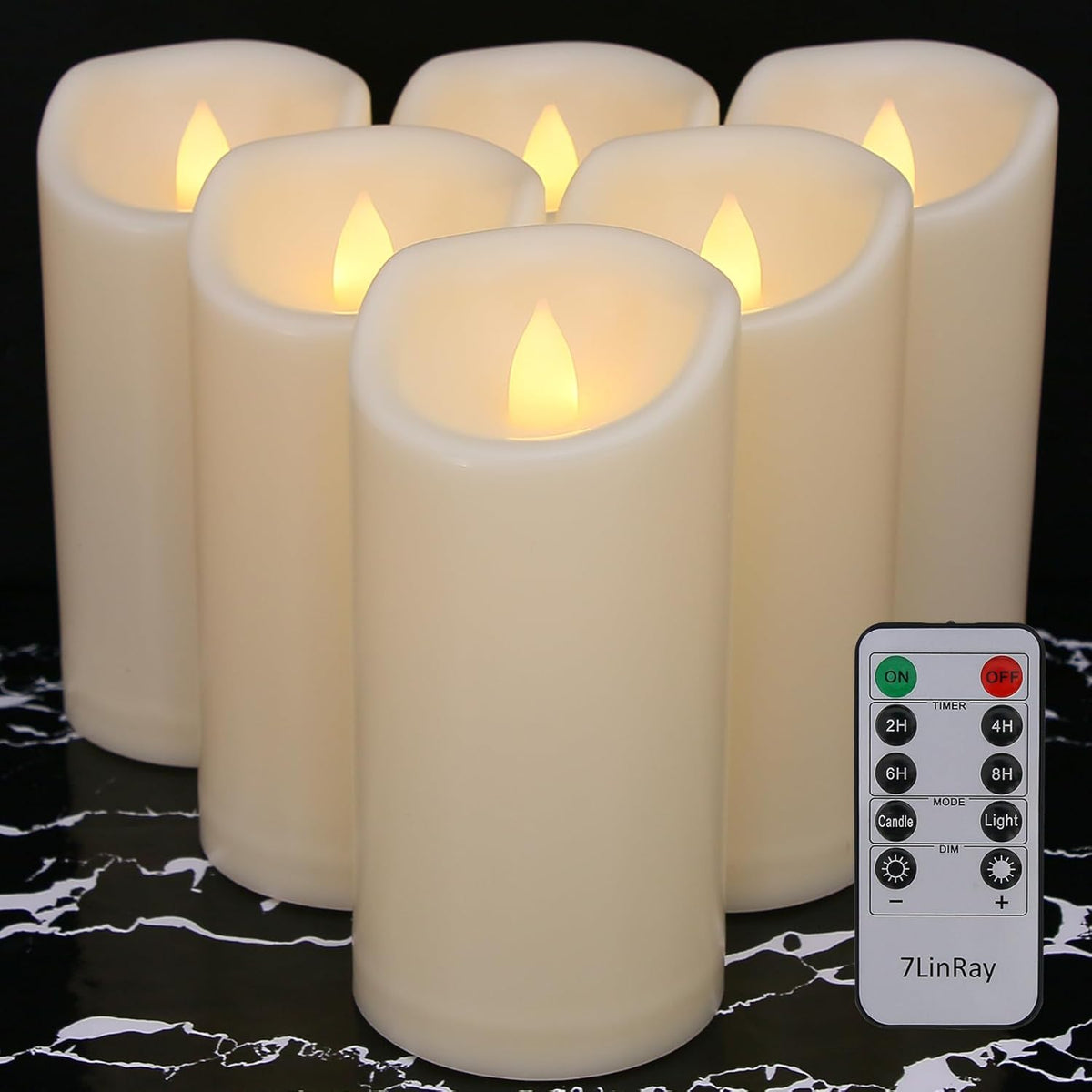 Waterproof Flameless Candles with Remote and Timers, Outdoor Indoor Flickering Battery Operated LED Pillar Candles, Ivory Plastic, Long-Lasting, Set of 6（D3 X H6）