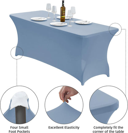 CWK 8FT Waterproof Stretch Spandex Table Cover for Rectangular Tables - Elastic Fitted Tablecloth for Folding Tables,Wrinkle Resistant Table Cloth for Parties, Weddings, Banquets & Events (Sky Blue)