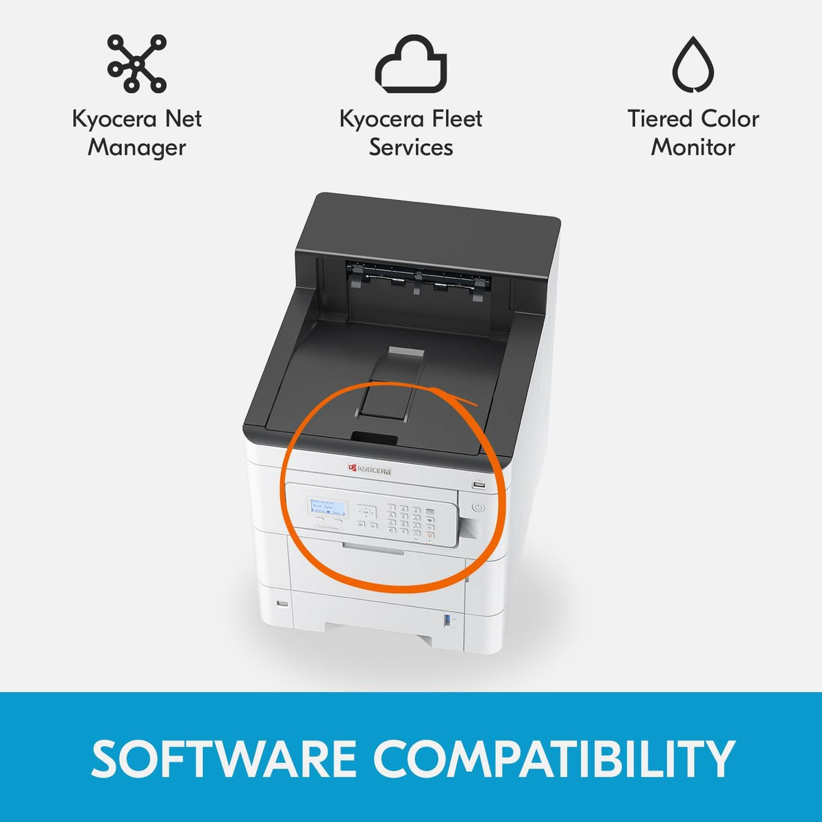 KYOCERA ECOSYS PA4000cx Color Laser Printer 42 ppm, 1200 dpi, Gigabit Ethernet, 5 Line LCD with Hard Key Control Panel, 650 Sheet Capacity