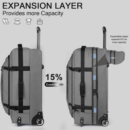 30'' Expandable Rolling Duffle Bag with Wheels,Expandable For Up to 15% More Space,Rolling Duffle Bag w/Handle,Carry on Luggage Travel Duffle Bags for Man Women#Grey