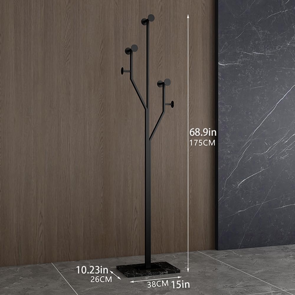 Sturdy Coat rack,Coat tree freestanding heavy duty with Marble Base,Metal standing coat rack for Bedroom,Entrance,Modern clothes hanger stand for Coats,Hats,Bags (black)