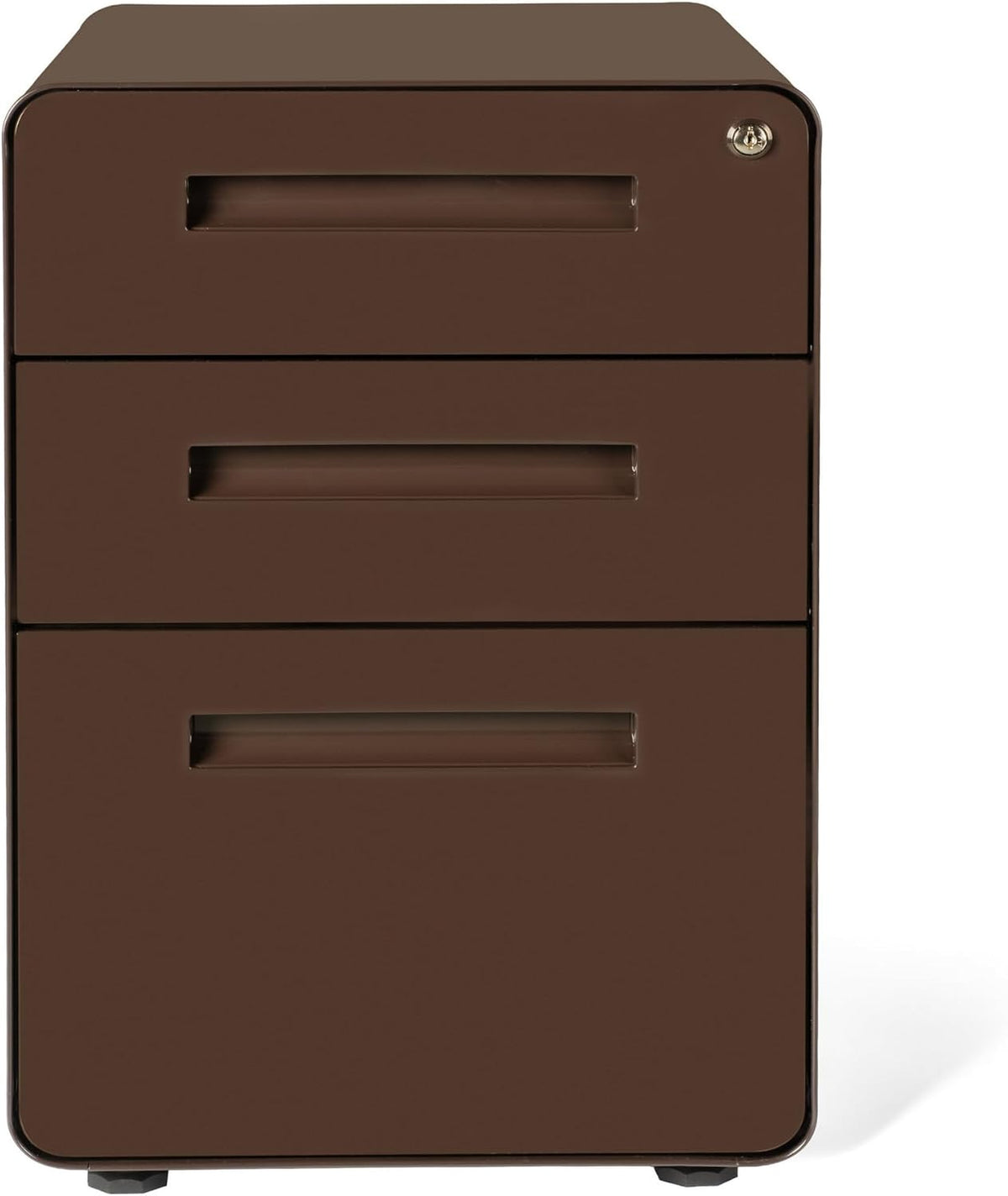 Laura Davidson Furniture Stockpile 3 Drawer File Cabinet with Lock - Under Office Desk Metal Filing Cabinet, Legal/Letter File Folders, Wheels and Stationary Feet, Pre-Assembled, Dark Brown