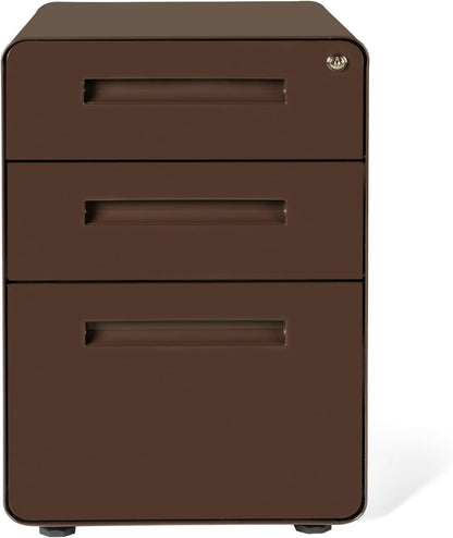 Laura Davidson Furniture Stockpile 3 Drawer File Cabinet with Lock - Under Office Desk Metal Filing Cabinet, Legal/Letter File Folders, Wheels and Stationary Feet, Pre-Assembled, Dark Brown