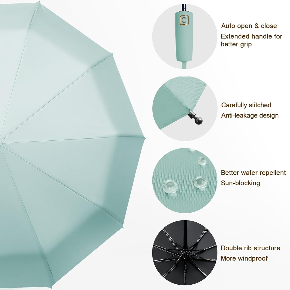 2-Pack Windproof, Waterproof, UV-Blocking Portable Travel Umbrella, Compact Sun & Rain Folding Umbrella, Double Rib Structure, Large Auto Open and Close Car Umbrella