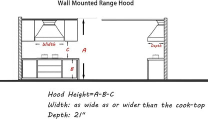 CHETTO C Stainless Steel Range Hood Cover with Quiet Vent Hood Insert Custom Handcrafted Metal Kitchen Fan with Towel Rack LED Light 54"W x21"D x30"H Brushed Stainless Steel Wall Mount