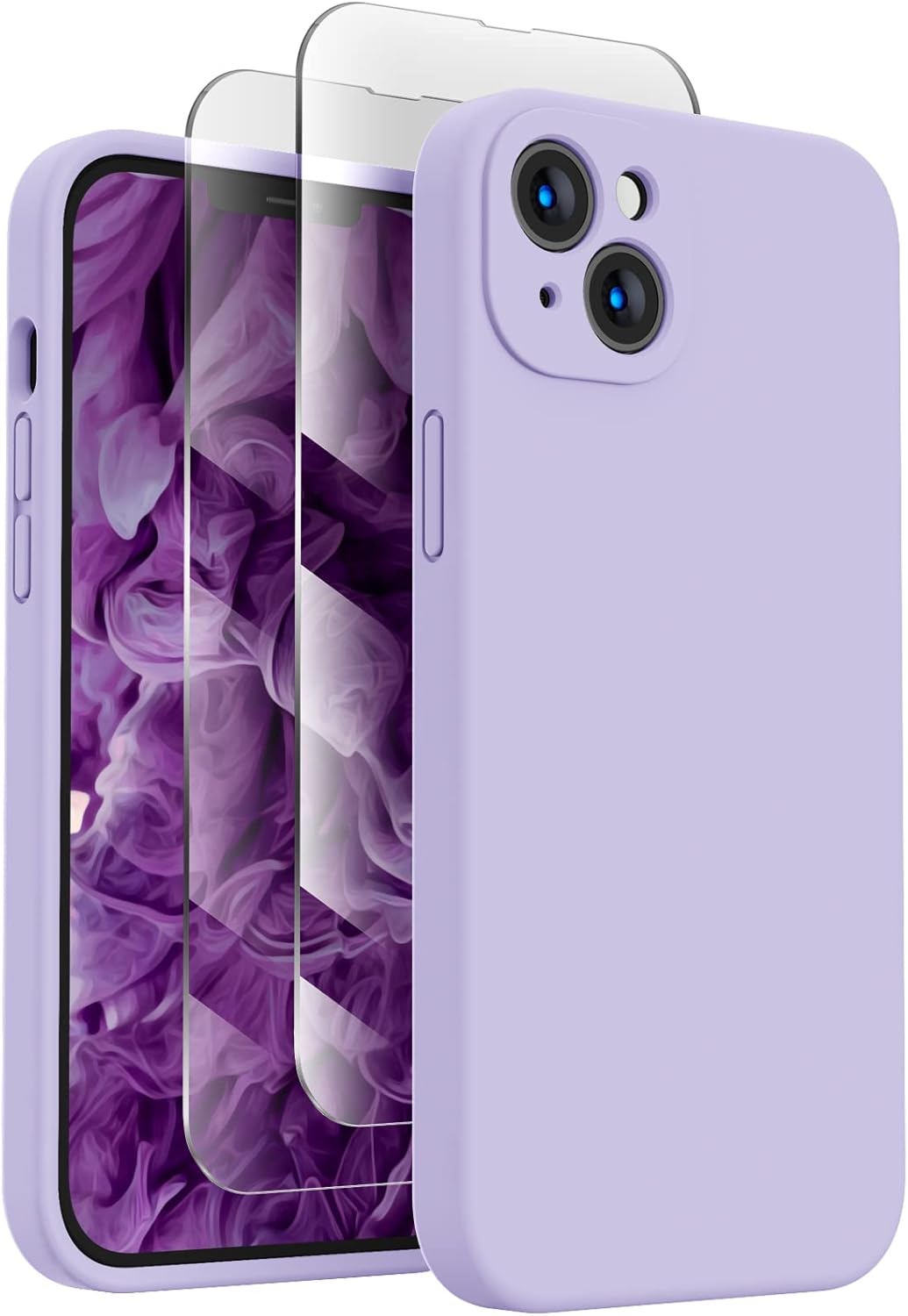 FireNova Designed for iPhone 14 Case, Silicone Upgraded [Camera Protection] Phone Case with [2 Screen Protectors], Soft Anti-Scratch Microfiber Lining Inside, 6.1 inch, Clove Purple