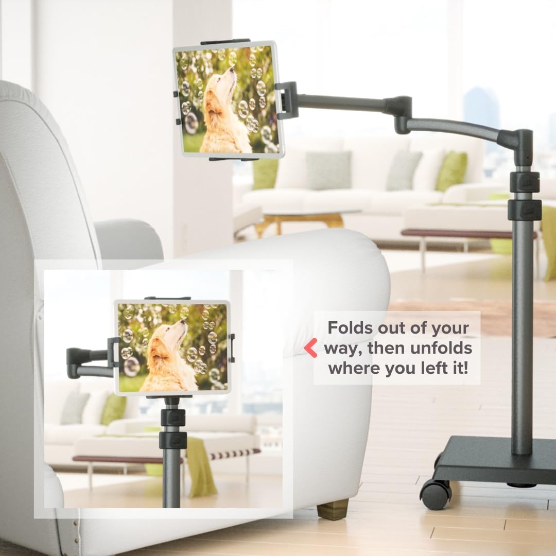 LEVO G2 Deluxe Premium Tablet Floor Stand with Long Extension Arm – Adjustable Rolling iPad Holder & Mobile Cart for Bed, Sofa, or Office–Ergonomic 5-Axis Arm, 30–56″ Height, Fits up to 13.5″ Devices