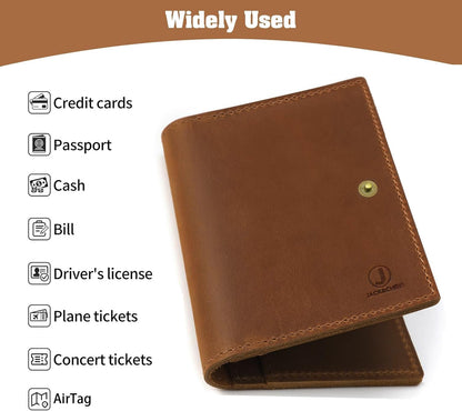Jack&Chris Genuine Leather Passport Holder For Travel, RFID Blocking Handmade Passport Holder with Card Case Organized & Safe, Quality Travel Essentials for Women and Men for Gifting, Brown