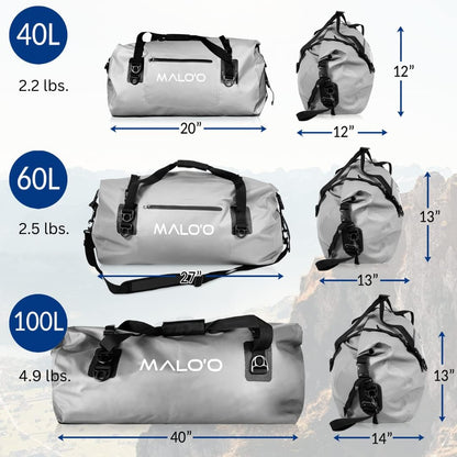 Malo’o Waterproof Dry Duffel, Heavy-Duty Roll Top Waterproof Gear Bag with Shoulder Strap & Molle Loops, Marine Duffel for Kayaking, Boating, Camping, Beach & Travel, Grey, 60L