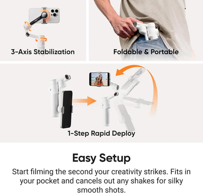 Insta360 Flow 2 Pro Grey - Foldable AI Phone Gimbal, Track in 200+ Apps with Apple DockKit, Multi-Person Tracking, 360º Pan Tracking, Built-in Tripod/Selfie Stick, iPhone/Android Portable Stabilizer