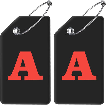 Gostwo 2 Pack Silicone Luggage Tags for Suitcases, 26 Initial Letter Baggage Labels Handbag School Bag Suitcase Instrument Tag with Stainless Steel Loop(Black & White) (Letter A)