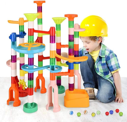 110pcs Marble Maze Kit STEM Learning Toy for Kids, 60 Marbles, Building Blocks, Ages 3-8