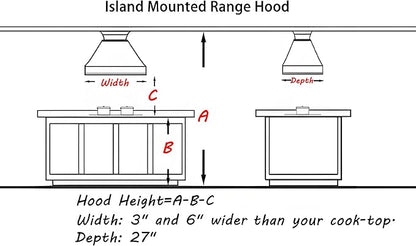 CHETTO C Stainless Steel Range Hood Cover with 4-Speed Vent Hood Insert Custom Handcrafted Metal Kitchen Fan with Towel Rack LED Light 48"W x27"D x27"H White Island Mount