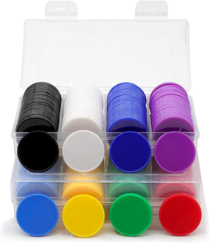 Set of 100 Opaque Plastic Learning Counters Mini Poker Chips Game Tokens with Storage Box (Black, 1.26 Inch)