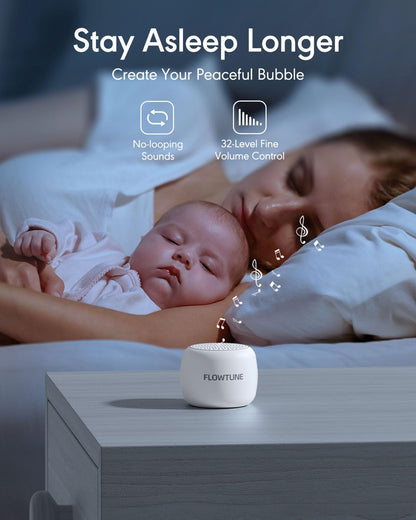 Sound Machine Flowtune White Noise Machine for Baby Adults, Mini Portable Sound Machine for Travel, 6H Timer, 18 Soothing Sleep Sounds Gift