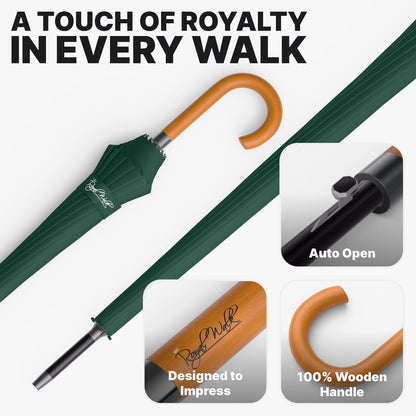 Royal Walk Windproof Large Umbrella for Rain 54 Inch Automatic Open for 2 Persons Wind Resistant Big Golf Umbrellas for Adult Men Women Classic Wooden Handle Fast Drying Strong 16 Ribs Travel 120cm