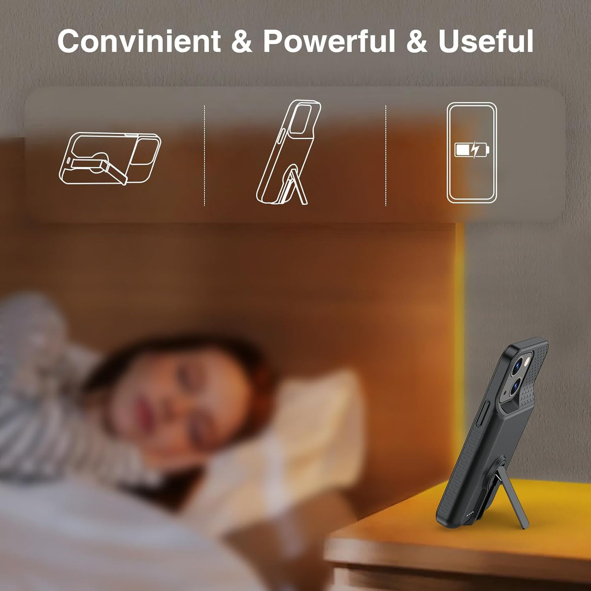 Battery Case for iPhone 13/13 Pro/14/14 Pro Charging Case with Stand 7000mAh Rechargeable Ultra-Slim Anti-Fall Protection Extended Charger Cover for iPhone 14/14Pro/13/13 Pro Battery Case 6.1" Black