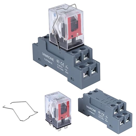 Electromagnetic Power Relay, 8-Pin 10 AMP 24V DC Relay Coil with Socket Base, LED Indicator, DPDT 2NO 2NC - MY5NJ 2PCS [Applicable for DIN Rail System]