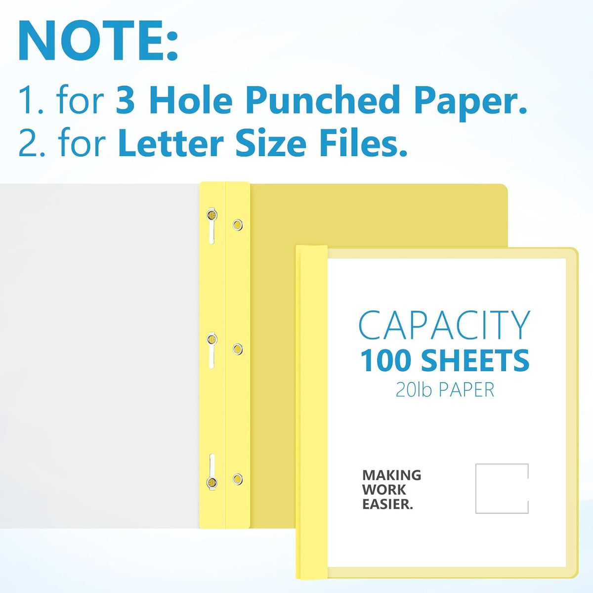 48 Pack Plastic Report Covers with 3 Prongs Presentation Folders Bulk, 100 Sheet Capacity, Clear Front Report Covers for Presentation Document Paper School Office Supplies (Yellow)