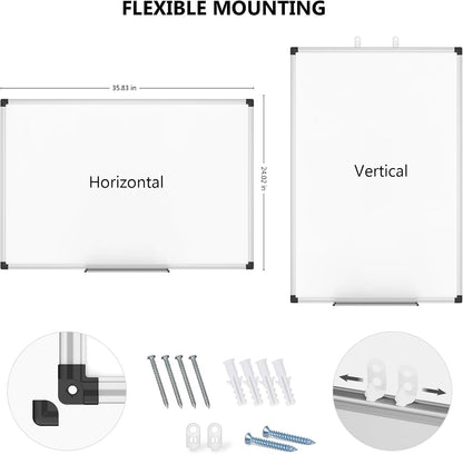 XBoard Magnetic Dry Erase Board 36 x 24 Inch, 3' x 2' White Board for Wall | Silver Aluminum Frame Presentation Board for Home Office Classroom (Pack of 2)