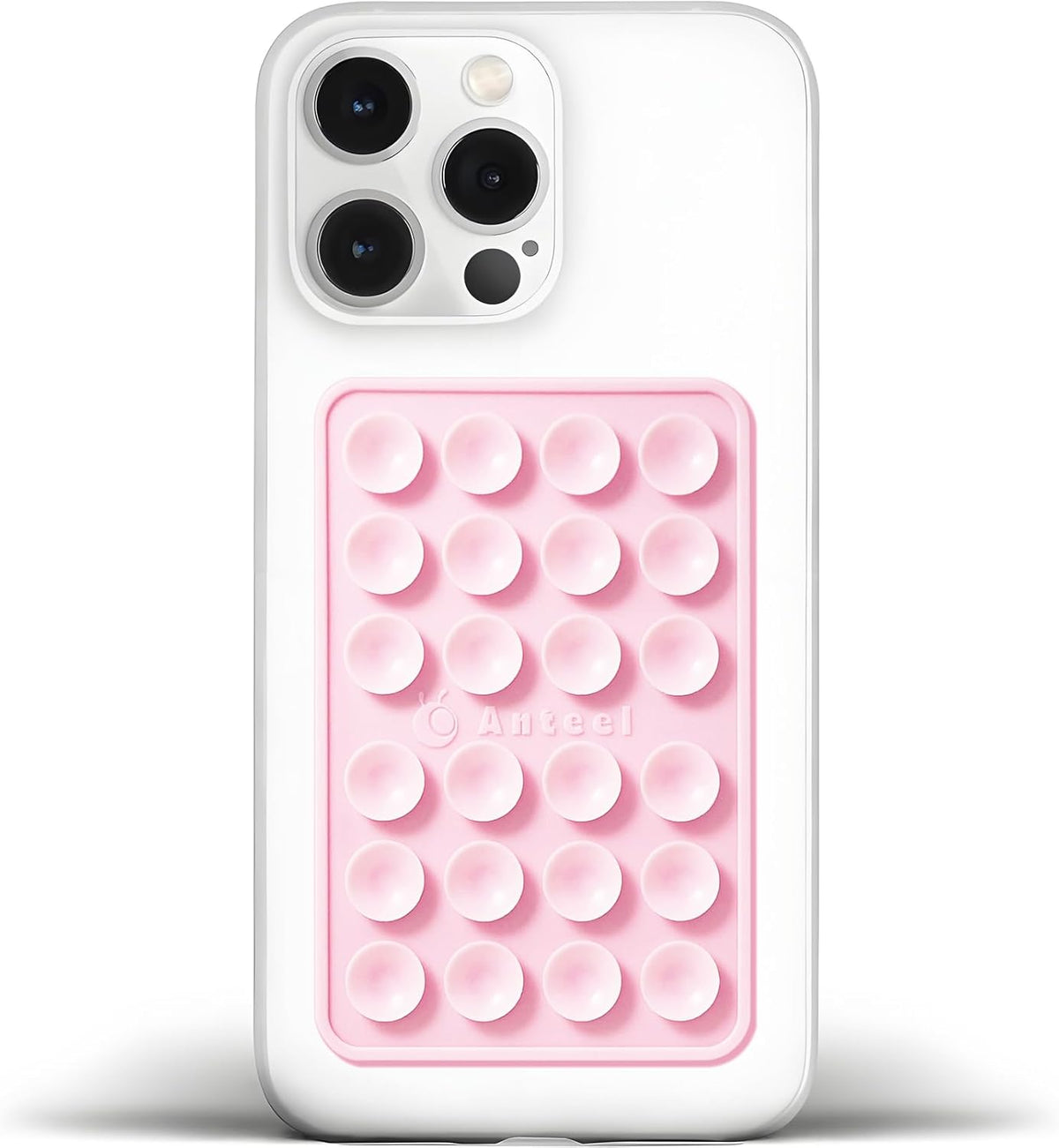 Anteel Medium-Sized Silicone Suction Phone Case Adhesive Mount, Enhanced Suction Power and Upgraded Thickened Sticky Phone Grip, Durable, Hands-Free Sticky Phone Holder, 2.28"x3.46" (Light Pink)