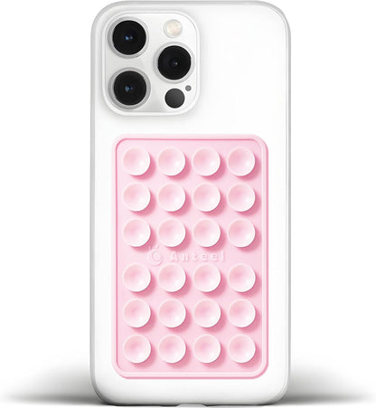 Anteel Medium-Sized Silicone Suction Phone Case Adhesive Mount, Enhanced Suction Power and Upgraded Thickened Sticky Phone Grip, Durable, Hands-Free Sticky Phone Holder, 2.28"x3.46" (Light Pink)