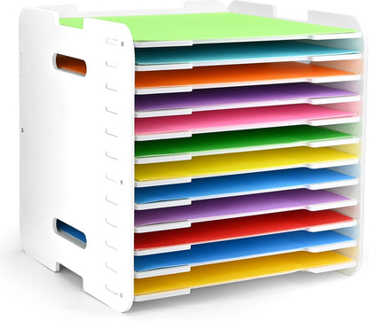 12x12 Paper Organizer, 12-Tier Scrapbook Paper Storage, Stackable Desktop File Holder for Home, Office, Classroom, and Craft Room