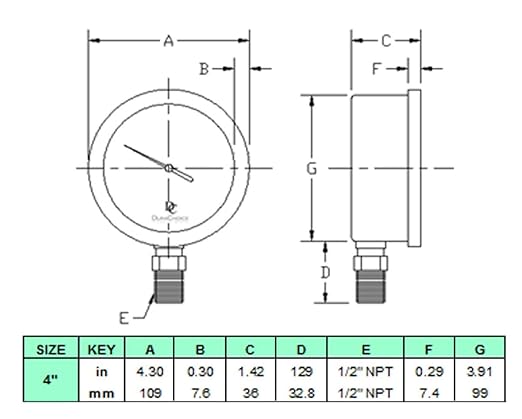 4" Oil Filled Pressure Gauge - Stainless Steel Case, Brass, 1/2" NPT, Lower Mount Connection, 0-400PSI